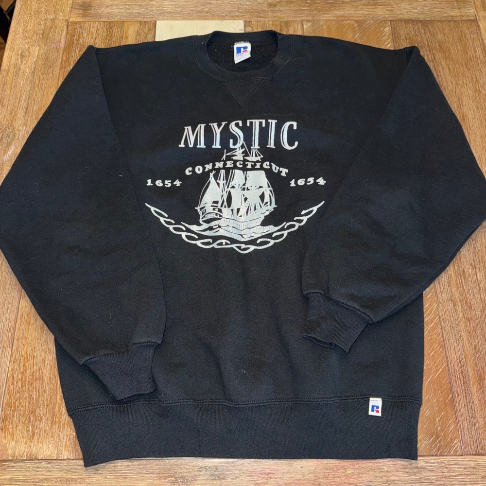 Russell Athletic Sweatshirt Mens XL Black Good Mystic CT Vintage 90s USA